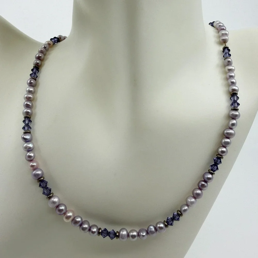 Salsa Designs Lavender Pearl & Purple Crystal Beaded Necklace Statement Piece